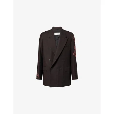 Dries Van Noten Double-breasted Embroidered Wool-flannel Blazer In Black