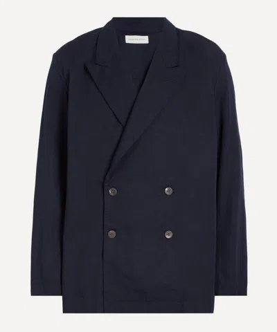 Dries Van Noten Mens Double-breasted Cotton Poplin Blazer In Blue