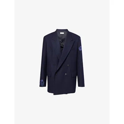 Dries Van Noten Mens  Bishop Embroidered 2196 Wool Jacket In Blue