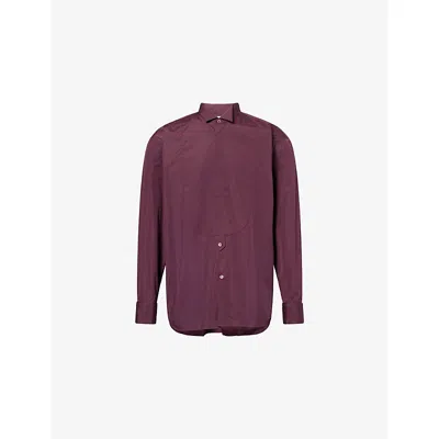 Dries Van Noten Mens  Collet 2240 Bib Cotton Shirt In Burgundy