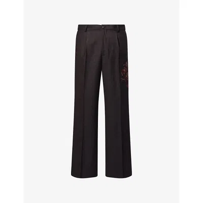 Dries Van Noten Mens  Embroidered 2196 Straight-leg Wool Trousers In Brown