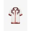 Dries Van Noten Mens Burgundy Embroidered Short-sleeves Woven Shirt In White