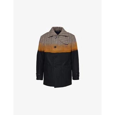 Dries Van Noten Wool Blend Ranner Coat With Color Block Motif In Multi