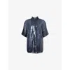Dries Van Noten Mens Navy Sequin-embellished Short-sleeves Woven Shirt