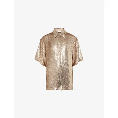 Dries Van Noten Mens Gold Sequin-embellished Short-sleeves Woven Shirt