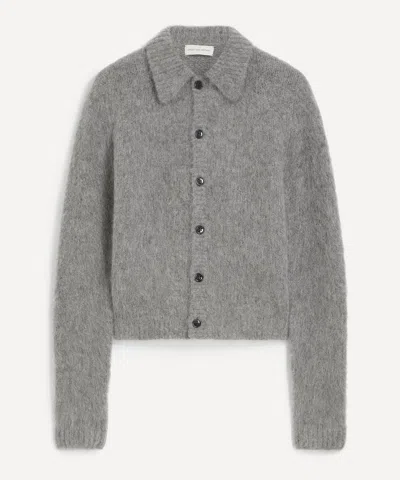 Dries Van Noten Mens Grey Cropped Alpaca-wool Cardigan In Grey