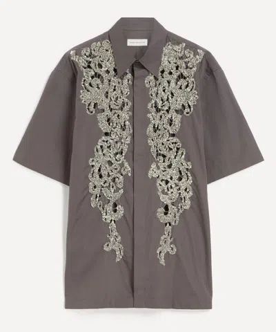 Dries Van Noten Mens Grey Embellished Short-sleeve Shirt In Grey