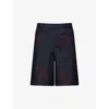 Dries Van Noten Mens Indigo Embroidered Relaxed-fit Denim Shorts