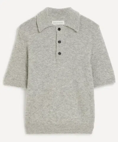 Dries Van Noten Mens Light Grey Alpaca-blend Polo Shirt