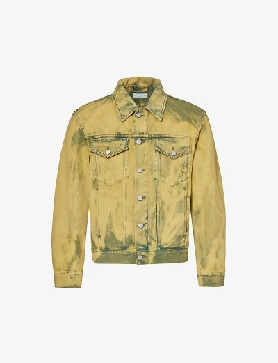 Dries Van Noten Mens Lime Washed Flap-pocket Denim Jacket In Yellow