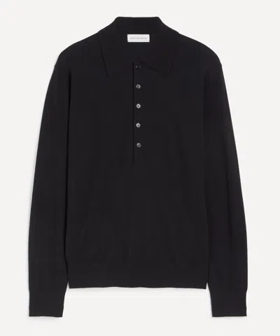 Dries Van Noten Mens Long-sleeve Merino Wool Polo Shirt In Black