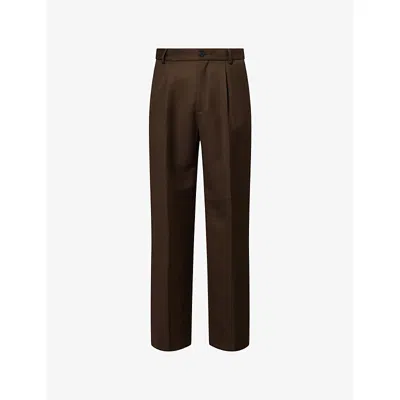 Dries Van Noten Mens Mud 2045 Pleated Wool Trousers In Brown