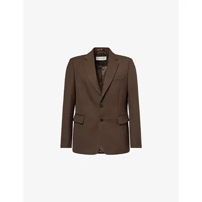 Dries Van Noten Mens Mud Regular-fit Notch-lapels Wool Blazer In Brown