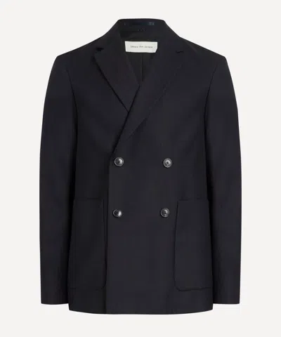 Dries Van Noten Mens Navy Casual Wool Double-breasted Blazer In Blue