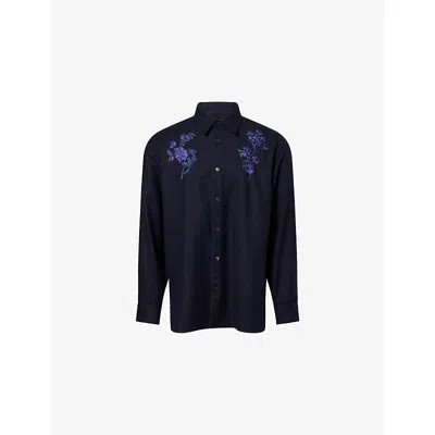 DRIES VAN NOTEN MENS NAVY CROOM EMBROIDERED WOOL SHIRT