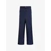 Dries Van Noten Mens Navy Drawstring Wide-leg Woven Trousers Xl In Blue
