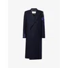 Dries Van Noten Mens Navy Rodgers Embroidered Wool Coat In Blue
