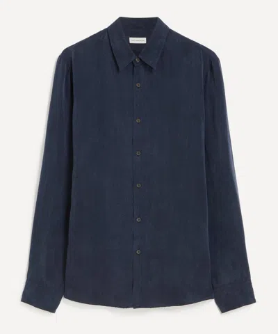 Dries Van Noten Mens Navy Washed Cupro Shirt In Blue