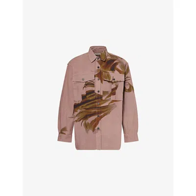 Dries Van Noten Mens Old Rose Relaxed-fit Printed Cotton Shirt In Pink