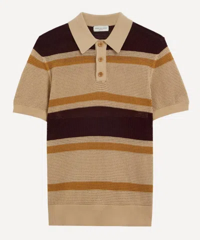 Dries Van Noten Mens Open-knit Striped Polo Shirt In Nude & Neutrals