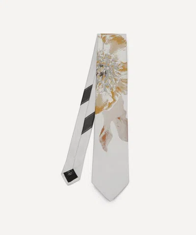 Dries Van Noten Mens Pearl Floral Silk Tie In White