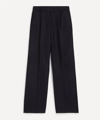 Dries Van Noten Mens Pleated Straight-leg Wool Trousers In Blue