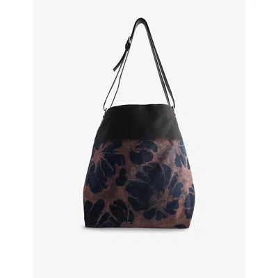 Dries Van Noten Mens Rust Floral-print Cotton Shoulder Bag