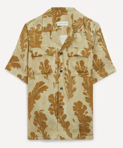 Dries Van Noten Mens Satin Suminagashi Baroque Cargo Shirt In Beige
