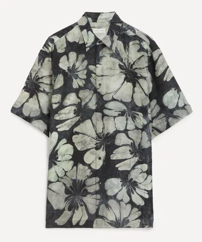 Dries Van Noten Mens Silk Suminagashi Flower Short Sleeve Shirt