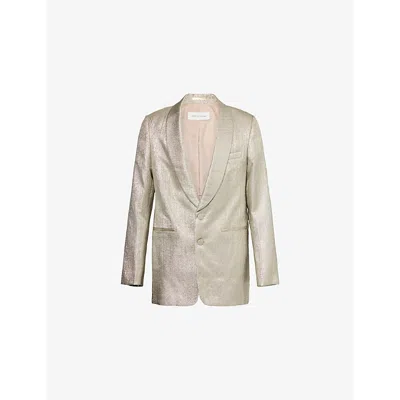 Dries Van Noten Mens Silver Single-breasted Slim-fit Metallic Woven Blazer