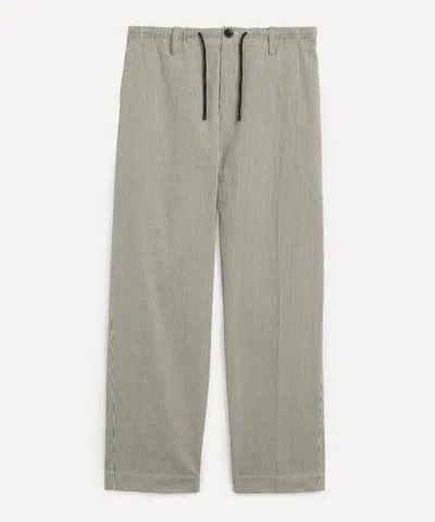 Dries Van Noten Mens Striped Drawstring Cotton Trousers
