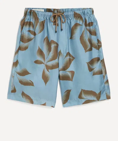 Dries Van Noten Mens Suminagashi Petals Silk Drawstring Shorts