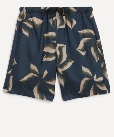 Dries Van Noten Mens Suminagashi Petals Silk Drawstring Shorts