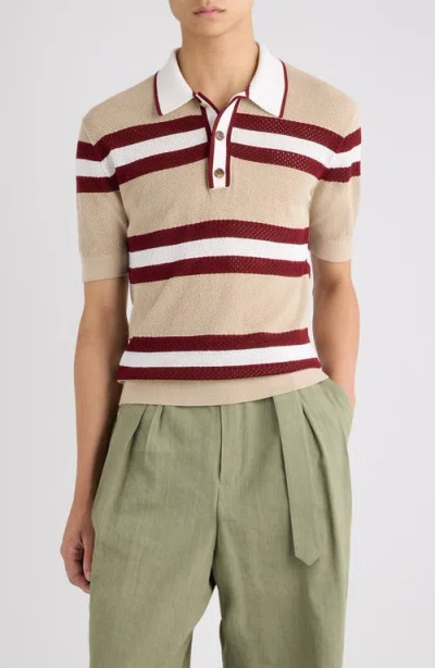 Dries Van Noten Mercy Viscose Mesh Tricolor Striped Polo Shirt In Multi