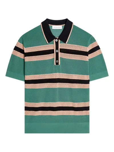 Dries Van Noten Mercy Viscose Mesh Tricolor Striped Polo Shirt Clothing In Green