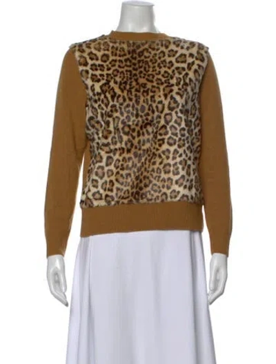 Pre-owned Dries Van Noten Merino Wool Animal Print Sweater In Brown