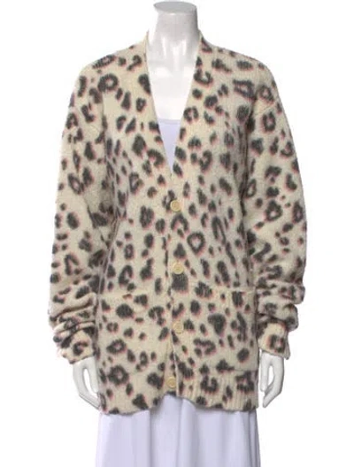 Pre-owned Dries Van Noten Merino Wool Animal Print Sweater In Neutral