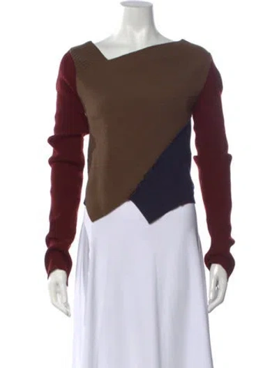 Pre-owned Dries Van Noten Merino Wool Colorblock Pattern Sweater In Brown