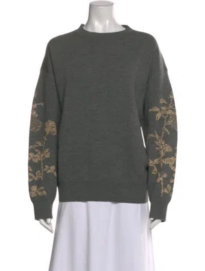 Pre-owned Dries Van Noten Merino Wool Floral Print Sweater In Gray