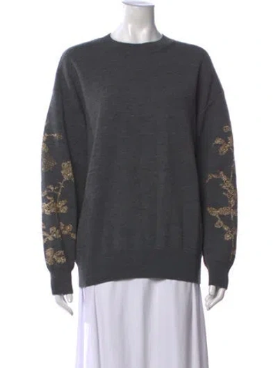 Pre-owned Dries Van Noten Merino Wool Floral Print Sweater In Grey