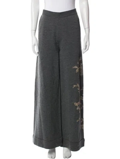 Pre-owned Dries Van Noten Merino Wool Floral Print Sweatpants In Gray