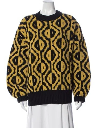 Pre-owned Dries Van Noten Merino Wool Graphic Print Sweater In Blue