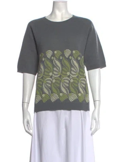 Pre-owned Dries Van Noten Merino Wool Graphic Print Sweater In Grey