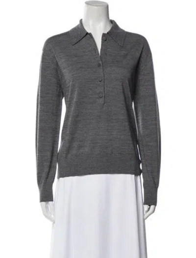 Pre-owned Dries Van Noten Merino Wool Long Sleeve Polo In Gray