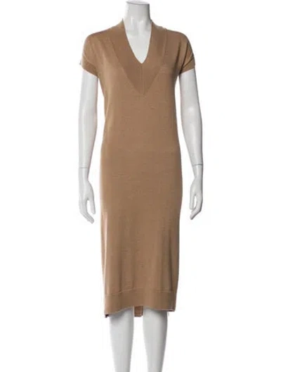 Pre-owned Dries Van Noten Merino Wool Midi Length Dress In Neutral