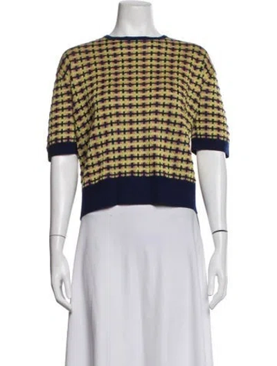 Pre-owned Dries Van Noten Merino Wool Patterned Top In Blue