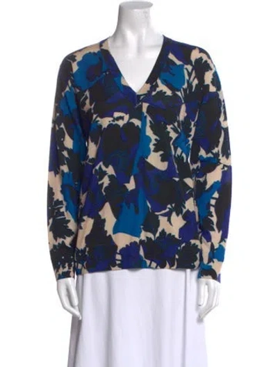 Pre-owned Dries Van Noten Merino Wool Printed Blouse In Blue
