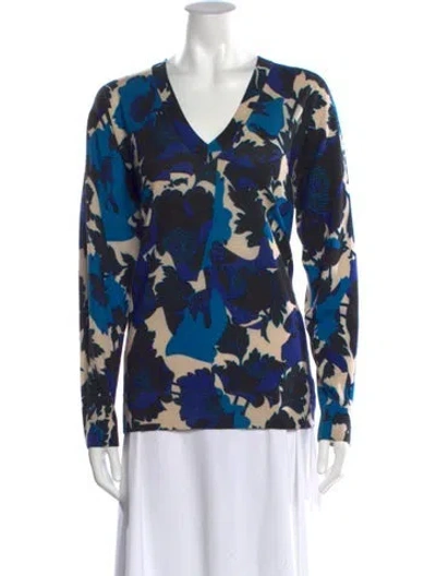 Pre-owned Dries Van Noten Merino Wool Printed Sweater In Blue