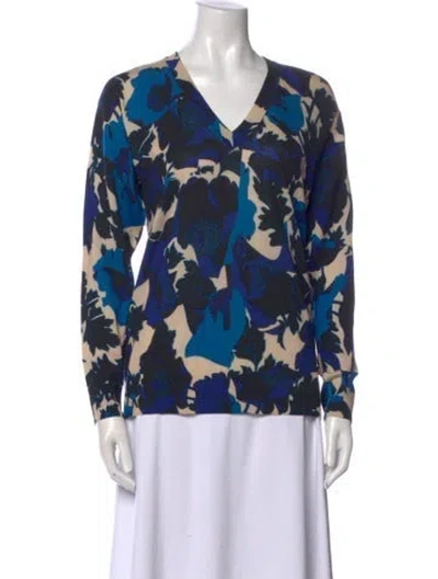Pre-owned Dries Van Noten Merino Wool Printed Sweater In Blue