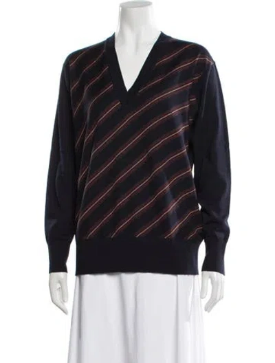 Pre-owned Dries Van Noten Merino Wool Striped Sweater In Blue